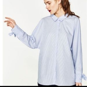 Zara Trafaluc Pinstripe Bow Top M NWT